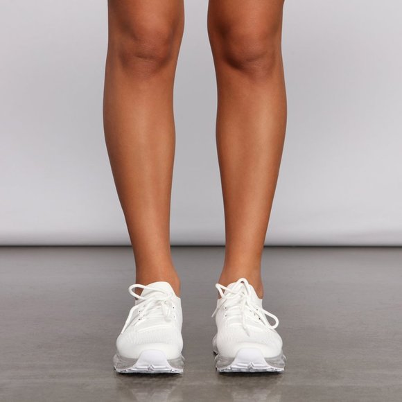 NEW🔥White Lace-Up Stretch Knit Clear Bubble Air Cushion Sneaker Running/Walking - Picture 4 of 10